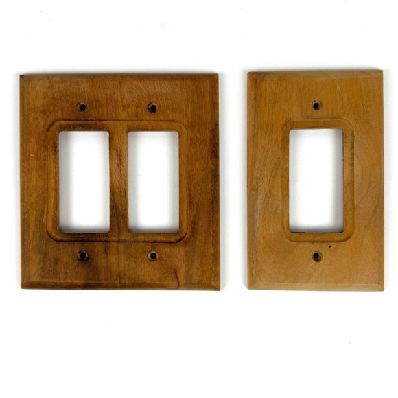 Solid Wood Outlet Covers Metal Backing Plate Set Of 2 - Picture 1 of 7